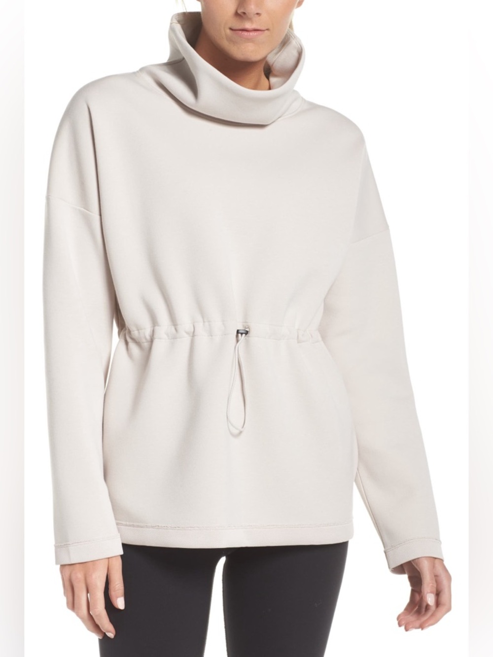 NIKE Dri-FIT Ivory Funnel Neck Cinchable Drawstring Waist Sporty Performance Top